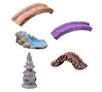 DIYEAH Lot de 5 Mini Ornements de Jardin en Résine Décorations Paysagères Miniatures Ponts en Bois Marron et Violet Fontaine de Montagne Phare du Lac XI et Pont en Pierre
