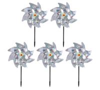 DIYEAH Lot de 5 Moulins à Vent Argentés en Film Réfléchissant et Holographique Outil de Bannissement des Oiseaux sans Danger pour Jardin Balcon et Verger Durable et Adapté aux