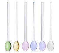 DIYEAH Lot de 6 Cuillères à Café en Verre à Long Manche pour Mélanger Boissons et Desserts, Faciles à Nettoyer, Cuisine et Préparation Plusieurs styles