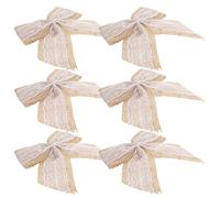 DIYEAH Lot de 6 Nœuds Décoratifs en Toile de Jute Faits Main Dentelle Blanche, Grands Nœuds Rustiques pour Emballage Présent DIY, Décorations Mariage et Fête, Ornements Sapin Élégants