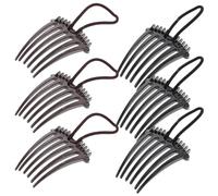 DIYEAH Lot de 6 Peignes à Cheveux avec Élastique pour Femme, Peignes Volumisants en Plastique, Couleurs Café et Noir, Accessoires Coiffure pour Queue de Cheval Duveteuse et Coiffures
