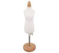 DIYEAH Mannequin de Couture Femme Ajustable 1/4 Taille en Coton Blanc avec Base Ronde en Bois Naturel, Buste pour Drapage et Confection, Accessoire Pédagogique pour Stylisme et Modélisme