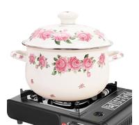 DIYEAH Marmite à Fond Plat en Émail Épais 20 CM 23 L Rose Double Poignée Marmite à Soupe Maison Cuisson Uniforme Résistante Haute Température Pot Couvert la Cuisine