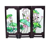 DIYEAH Mini paravent Paravent d'art Traditionnel Chinois - Cloison Pliante Asiatique pour Bureau - Décoration Feng Shui pour la Maison ou Le Commerce - Idéal pour Les fêtes du Nouvel an - Lotus