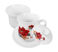 DIYEAH Mug à Thé en Céramique avec Infuseur et Couvercle Tasse Multifonction pour Maison et Bureau Grand Format avec Soucoupe Design Traditionnel Grand Rouge Fleur