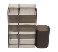 DIYEAH Organisateur de Bureau Transparent 3 Pièces en Pp Insertion Inclinée, Porte-rouge à Lèvres et Rangement pour Pinceaux, pour Bureau et Usage Multi-scènes