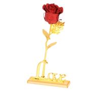 DIYEAH Ornement de Rose en Feuille D’Or Pailleté Rouge Socle Love, Décoration Romantique Saint-Valentin, Présent Créatif pour Amoureux, Maison, Bureau, Salon - Ornement Saint-Valentin