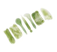 DIYEAH Outil de Grattage de Beauté en Résine Naturelle 7 Pièces Planche de Massage du Visage et Bâtonnet à Gratter Vert pour Soulagement Musculaire et Auto-massage Détente