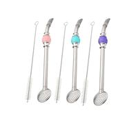 DIYEAH Pailles à Boire Réutilisables Bombilla Acier Inoxydable avec Filtre et Cuillère Ronde Kit Yerba Mate avec Brosse de Nettoyage Accessoire pour Infusion de Thé et Café