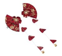 DIYEAH Paire de Barrettes à Cheveux Japonaises D’éventail Pendentif Fleurs de Cerisier Rouges et Pompons, Accessoire Coiffure pour Femmes, Épingles à Cheveux Style Japonerie, Fête
