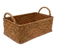 DIYEAH Panier de Rangement en Rotin Tressé Orange, Taille Petite Rectangulaire, Double Anse, Panier Alimentaire Multifonction pour Bureau Cuisine, Organisateur Snacks et Fruits,