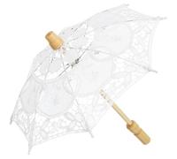 DIYEAH Parasol en Dentelle Blanc Élégant pour Mariée Poignée Ergonomique en Bois et Toile en Coton, Accessoire Multi-Fonctionnel pour Tea Parties et Habillage
