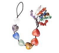 DIYEAH Pendentif de Voiture en Pierre Naturelle Cœur Sept Chakras | Ornement Suspendu, Corde Tressée à Main, Décor Voiture, Usage Occasionnel, Style Unique