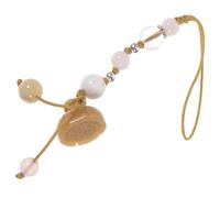 DIYEAH Pendentif En Pierre Agate Lotus Suspendu Pour Téléphone Portable Et Clé De Voiture, Dragonne Courte Vintage Chinoise, Accessoire Déco Polyvalent Jaune, Cordon De Poignet Élégant