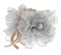 DIYEAH Pince à Cheveux Griffe Moyenne pour Femmes, Maille Tressée en Filet Fleurs et Perles, Couleur Gris Fumé, Accessoire Élégant pour Cheveux Épais, Coiffure Mariage et Usage Quotidien
