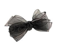DIYEAH Pince à Cheveux Nœud en Organza Noir, Accessoire Chic en Maille Diamantée, Épingle Élégante pour Coiffure de Cérémonie, Fête ou Spectacle, Barrette Raffinée pour Femme et Fille