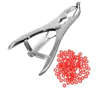 DIYEAH Pinces D'expansion en Acier Inoxydable pour Castration de Porc, Mouton et Bovin, 100 Anneaux Élastiques pour Queue Cassée, Outil Vétérinaire sans Effusion de Sang, Usage Ferme