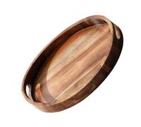 DIYEAH Plateau de Service Ovale en Bois Massif 285X209X42 CM Poignées Ergonomiques Résistant à la Chaleur Multifonction pour Thé Fruits et en-Cas - Plateau Décoratif pour Table