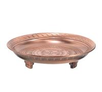 DIYEAH Plateau D'offrandes Rond en Alliage de Cuivre, Style Vintage | Motifs Gravés Rétro, Usage Domestique, pour Résidus de Parfum et Aliments, Teinte Marron