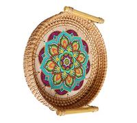DIYEAH Plateau en Rotin Tressé Mandala 24x3 Cm avec Anses, Plateau-repas Multifonction pour Petit-déjeuner, Plateau de Service et Rangement Domestique, Panier Assiette D'œufs Farcis,