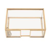 DIYEAH Porte-cartes de Visite de Bureau en Laiton Doré Panneau en Verre, Présentoir Stable pour Cartes Professionnelles, Organisateur de Bureau Élégant pour Espace de Travail et