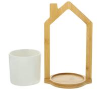 DIYEAH Porte-Couverts de Comptoir en Bois et Céramique Poignée Organisateur Compact sans Fourchettes ni Cuillères Grand Rangement Polyvalent pour Ustensiles Cuisine Bureau et Fête