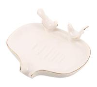 DIYEAH Porte-Savonnette en Céramique Blanche avec Bordure Dorée et Motif Oiseau Plateau Auto-Égouttant pour Savonnette et Rangement Bijoux pour Lavabo et Salle de Bain Décor Élégant