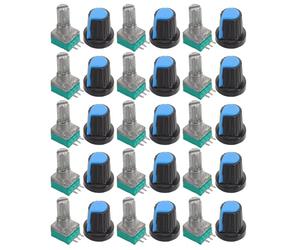 DIYEAH Potentiomètre Rotatif 3 Pattes Réglable 10kω B103 avec 40 Capuchons de Bouton Ag2 en Plastique Noir, Ensemble pour Contrôle Audio, Mixeur DJ et Remplacement Boutons