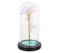 DIYEAH Rose Éternelle Lumineuse LED sous Cloche en Verre Feuilles Dorées 3 Feuilles Décoration Romantique Saint-Valentin Présent Femme Lumière LED Fleur Décoration Intérieure