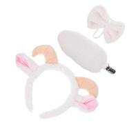 DIYEAH Serrage-Tête Oreilles de Chèvre en Peluche Blanche Queue Assortie Kit de 3 Pièces Ajustable Accessoires de Costume pour Fêtes à Thème Cosplay et Événements Enfantins