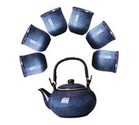 DIYEAH Service à Thé Chinois Traditionnel en Céramique Émaillée, Théière 800 Ml avec Poignée Ergonomique, 6 Tasses de 130 Ml, Set de Thé Kung Fu Portable Résistant la Chaleur,