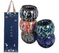 DIYEAH Service à Thé en Céramique - Coffret de 5 Petites Tasses Chinoises avec Émail Jianzan - Idée Cadeau Artisanale pour la Cérémonie du Thé et la Maison