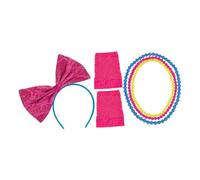 DIYEAH Set Accessoires Rétro pour Femmes Bandeau Noeud Ruban Collier Néon Mitaines Résille pour Soirée Disco Bal et Performance