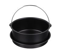 DIYEAH Set de 2 Accessoires pour Friteuse à Air Noir, Panier à Gâteau et Poêle à Pizza en Acier Carbone, Compatibles avec Capacité 3,5-5,2l pour Cuisson Vapeur et Pâtisserie