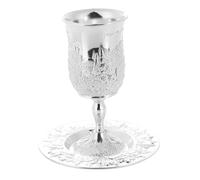 DIYEAH Set de Coupe Kiddush à Vin Shabbat Plaquée Argent avec Soucoupe Verre à Pied Élégant pour Célébrations Passover et Shabbos Cadeau Judaica Traditionnel