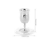 DIYEAH Set de Gobelet à Vin Argenté avec Soucoupe Coupe Kiddush Shabbos pour Passover Verre à Pied Alliage de Zinc Cadeau Judaica Traditionnel