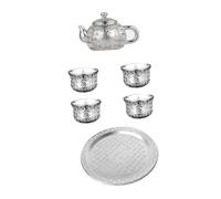 DIYEAH Set Théière Alliage de Argenté Fait Main Plateau Organisateur et Tasses Rétro Chinois Coffret Cadeau Élégant pour Amateurs de Thé et Apéritifs