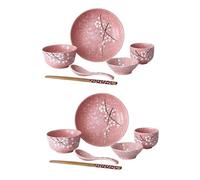 DIYEAH Set Vaisselle Japonaise Céramique Rose pour Personne Service Complet Comprenant Bols Assiettes Cuillères Baguettes et Tasses Matériau Sûr et Design Moderne pour Usage Quotidien