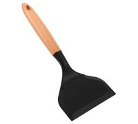 DIYEAH Spatule en Silicone Noire à Large Bord pour Poêles Antiadhésives, Manche en Bois, Spatule à Œuf au Plat Frire, Ustensile Cuisine Résistant la Chaleur, pour Omelettes et Wok