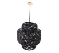 DIYEAH Suspendre En Bambou Tressé Abat-jour 30 Cm, Luminaire Suspendu Style Rétro Noir, Plafonnier Vintage Pour Restaurant Et Balcon, Lampe Sans Ampoule, Installation Facile