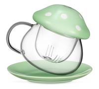 DIYEAH Tasse à Thé et Dessous de Verre avec Infuseur Détachable en Verre Vert Couvercle Résistante aux Températures Élevées et Basses, pour Maison et Bureau