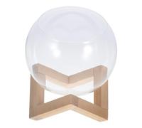 DIYEAH Terrarium Verre Rond avec Support Bois Jardinière Transparente pour Plantes Succulentes Vase de Propagation Incliné Décoration Intérieure Bureau Maison