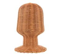 DIYEAH Tête de Mannequin en Rotin Faite à Main 27cm, Support Rustique | Couleur Kaki, pour Salons et Studios Capillaires, Présentation Soignée des Perruques et Chapeaux