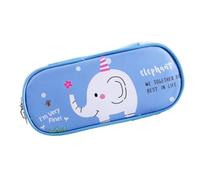 DIYEAH Trousse à Crayons Grosse Capacité Cartoon Animaux Zippée, Bleue | PU Léger et Portable, Usage Scolaire, pour Garçon et Filles et Amis Écrivains, Rangement Multifonction