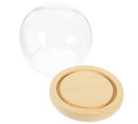 DIYEAH Vitrine en Cloche en Verre Transparente avec Socle en Bois Naturel, Dôme Décoratif de Table Sphérique 12 Cm, Vitrine D'exposition pour Objets de Collection et Micro-paysages