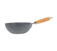 DIYEAH Wok Antiadhésif Multi-fonction en Fer Inoxydable Poignée en Bois, Conduction Rapide Chaleur, Cuisine Maison et Petits Plats