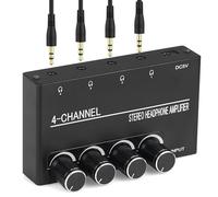 Diyeeni Amplificateur de Casque, Répartiteur D'amplificateur de Casque Stéréo 4 Canaux avec 4 Commandes de Volume Indépendantes, pour Enregistrement de Scène en Studio, Guitare PC (Prise UE)