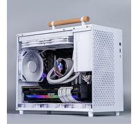 Diyeeni Boîtier MATX pour I9 13900 et RTX4090, Alimentation ATX Prise en, 6 Emplacements SSD, Interface Riche, Panneau Latéral Transparent, Poignée en Bois, Style Simple