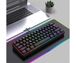 Diyeeni Clavier de Jeu RVB à 61 Touches, Clavier Mécanique Filaire Compact à Disposition Russe avec Modes Rétroéclairés RVB, Technologie Anti-Image Fantôme, pour Le Travail de Frappe (White) (Black)