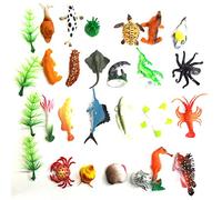 Diyeeni Ensemble Réaliste de Jouets d'animaux Marins de L'océan, 64 Pièces, Jouets de Bain pour Enfants Garçons et Filles, Figurine de la Vie sous , Cadeaux de Fête pour Projet D'éducation Scolaire,
